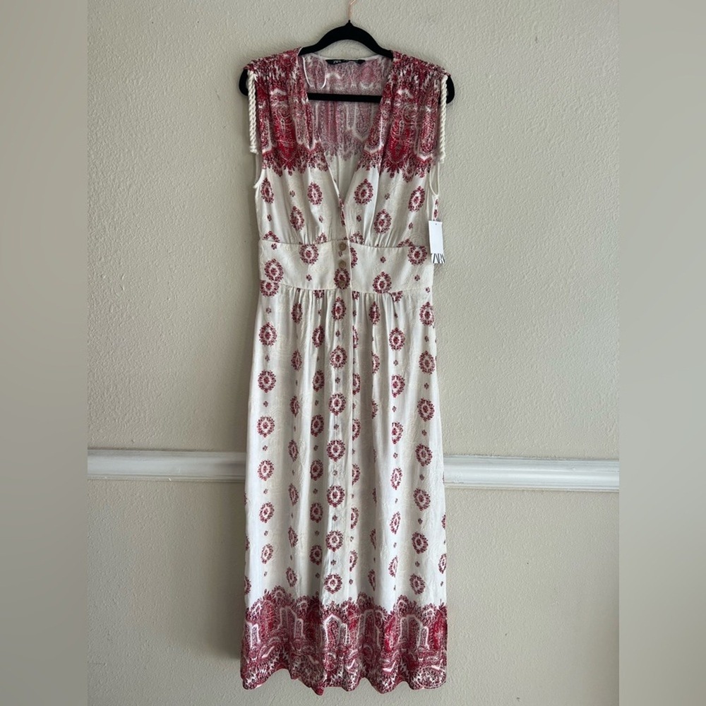 Zara NWT Embroidered Paisley Cover Up Tunic Dress Size Medium Boho Resort Wear